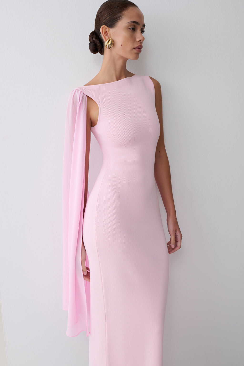 Farid Bandage Midi Dress With Chiffon - Baby Pink