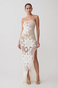 Mandie Hand Crochet Asymmetrical Maxi Dress - White