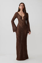 Chelsea Lurex Crochet Maxi Dress - Bronze