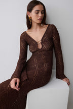 Chelsea Lurex Crochet Maxi Dress - Bronze