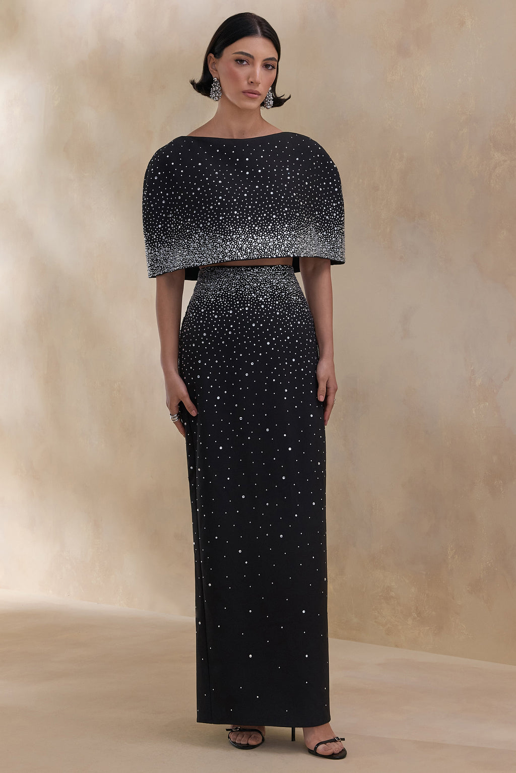 Fabiana | Black Hand-Embellished Maxi Skirt