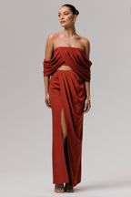 Zelina | Terracotta Mid-Rise Maxi Skirt with Split